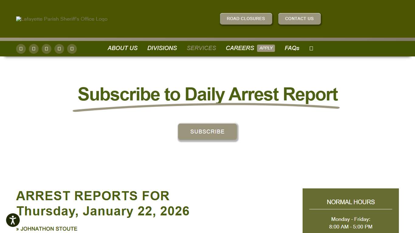 Subscribe to Daily Arrest Report Lafayette Parish Sheriff's Office